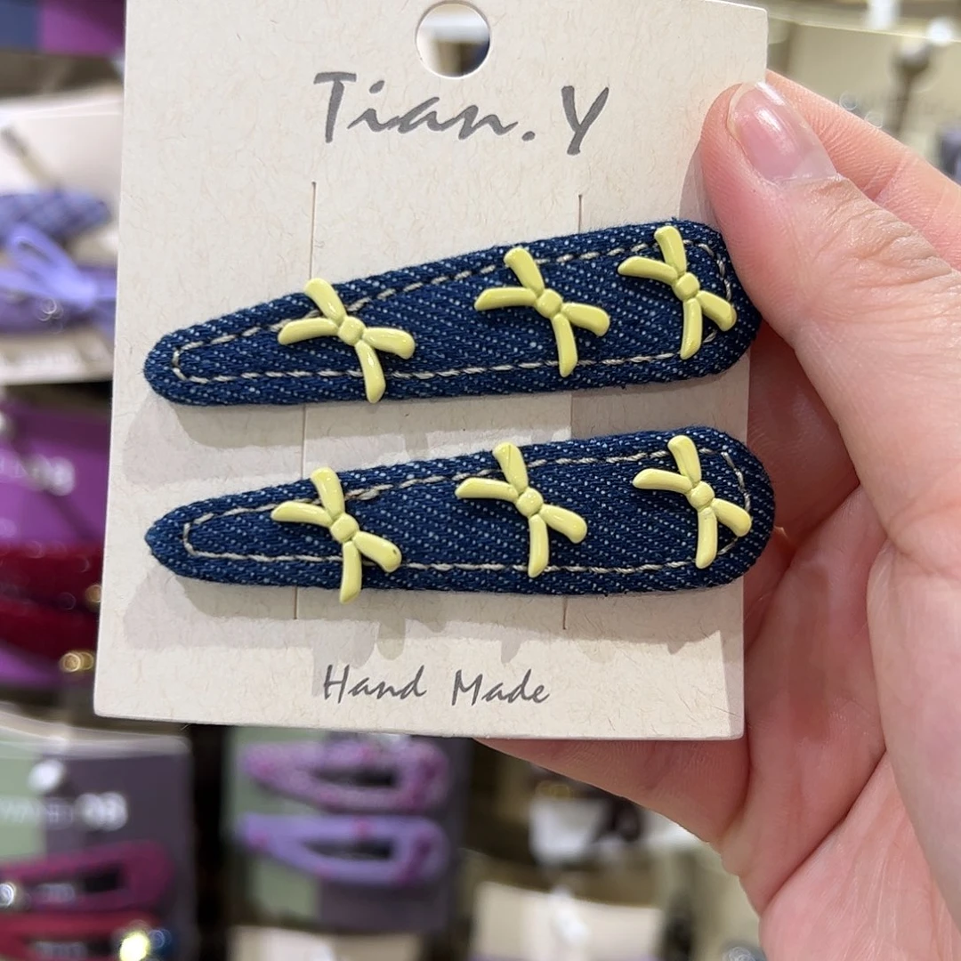 布艺非金属牛仔蝴蝶结拜拜夹