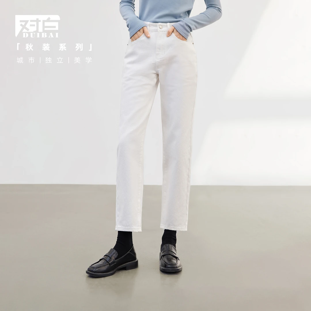 D01对白时尚直筒牛仔裤女秋冬百搭显瘦法棍裤九分烟管裤DDU054