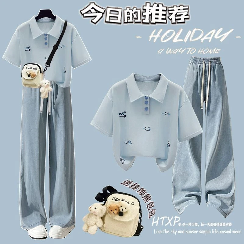 韩系少女连衣裙夏装2025新款学院风初高中学生甜美短袖套装裙子