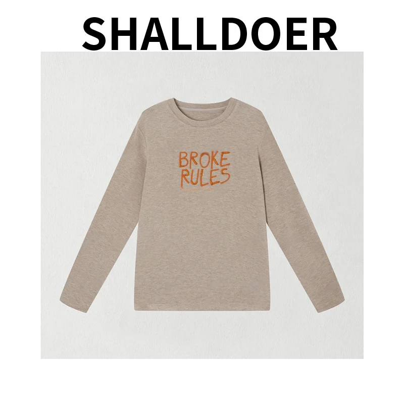 韩系基础字母长袖 T 恤2025冬季柔肤保暖印花设计高级松弛风