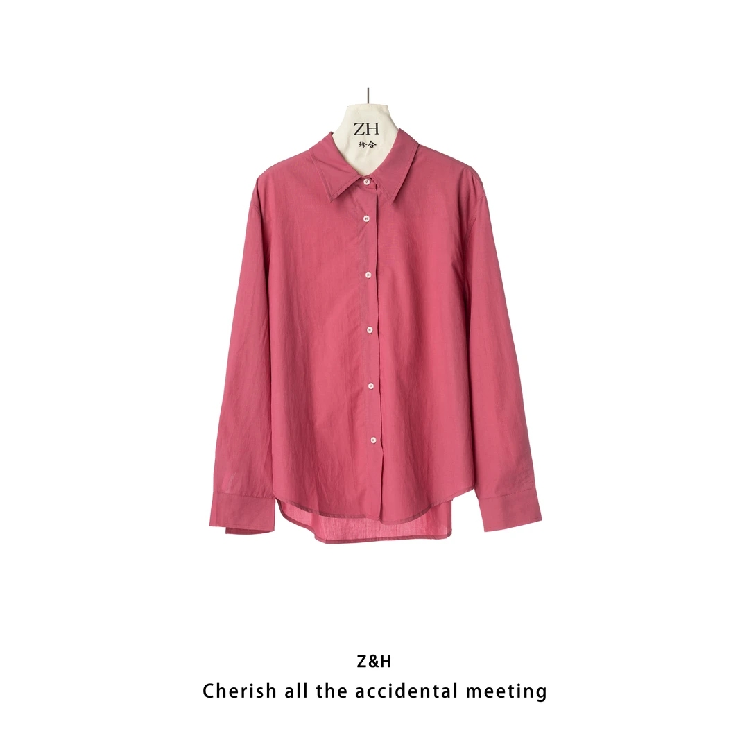 ZH【桃漫如雨】新款韩版纯色时尚气质百搭显瘦衬衫女