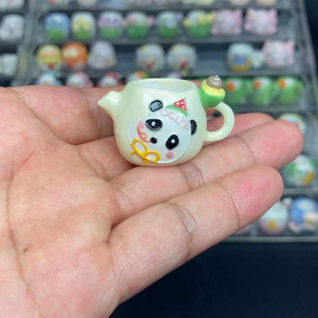 手捏釉烧拇指花盆1只