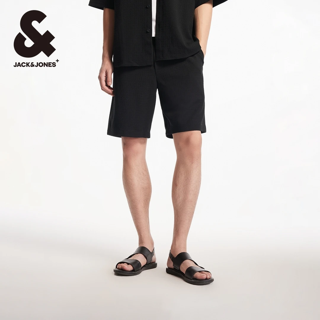 杰克琼斯夏季时尚百搭宽松抽绳腰头刺绣图案男士五分休闲短裤男装