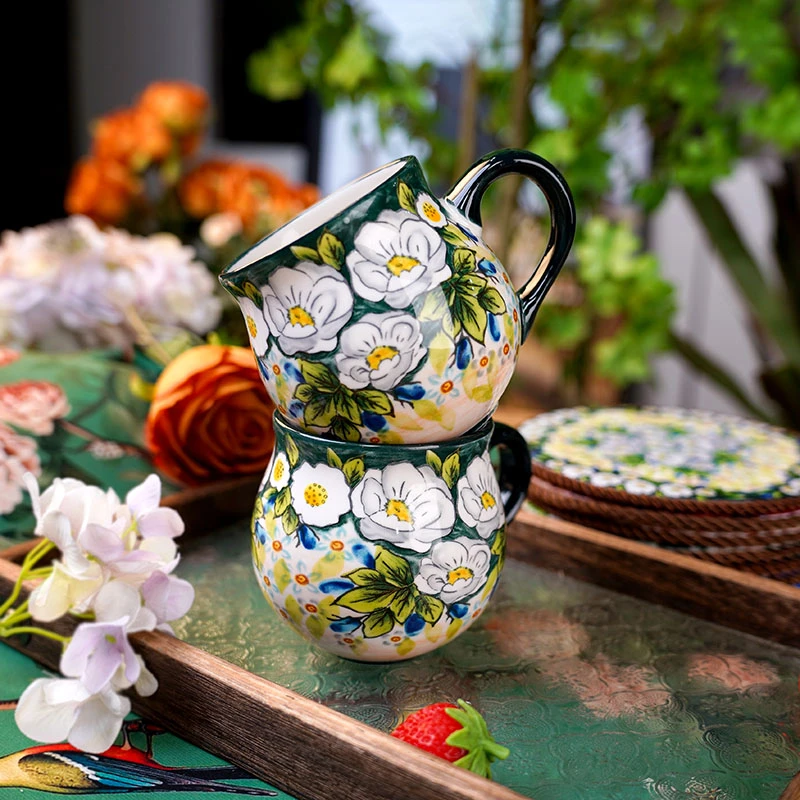 【兮房】浅茉大肚杯陶瓷大容量咖啡杯耐高温早餐杯轻奢高颜值高档