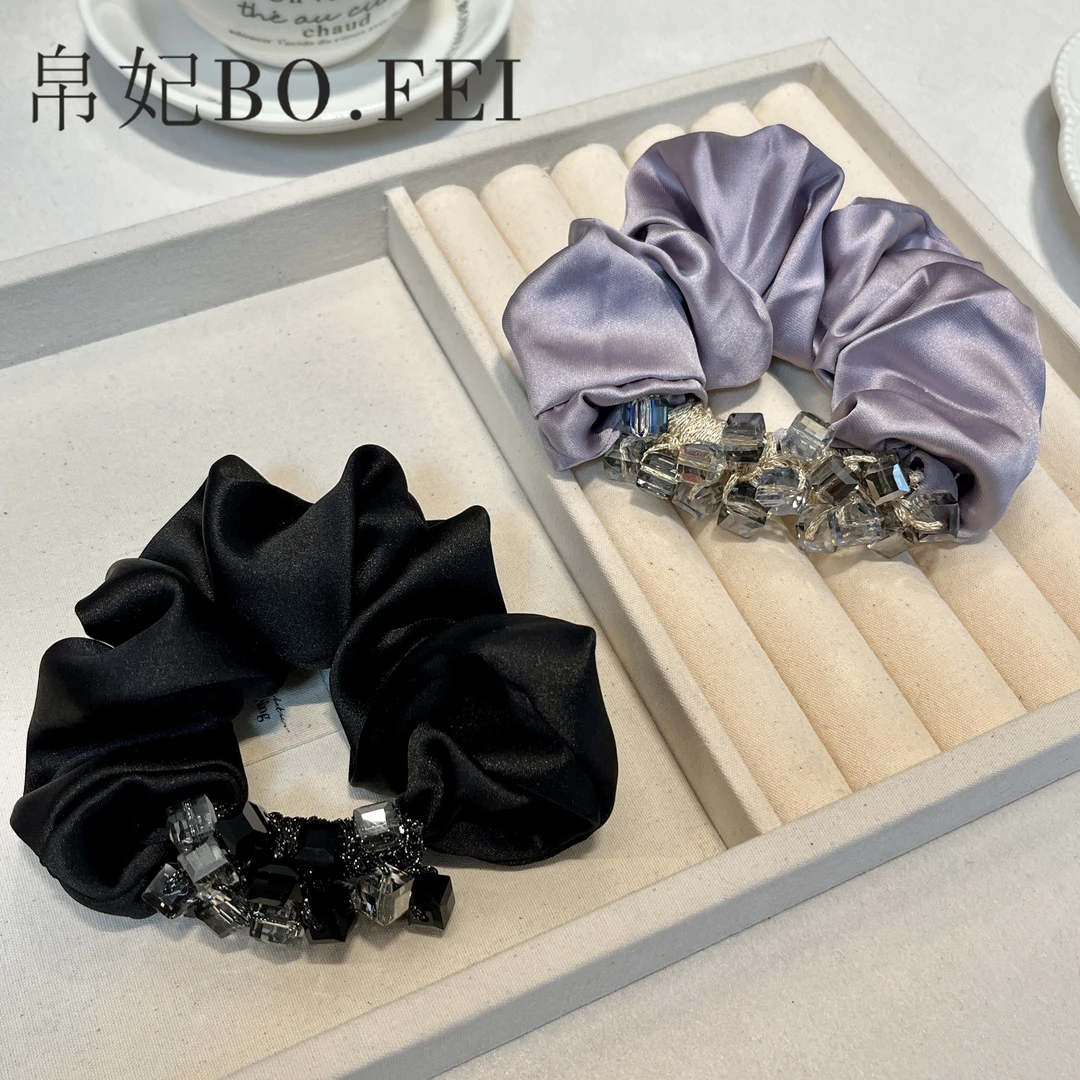 帛妃 优雅仿水晶方糖高级感缎面扎马尾丸子头紫色发绳大肠发圈