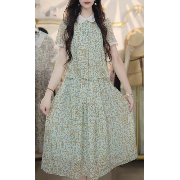 L5315时尚减龄遮肚子连衣裙2025夏季新款显瘦遮肉洋气中长款裙子