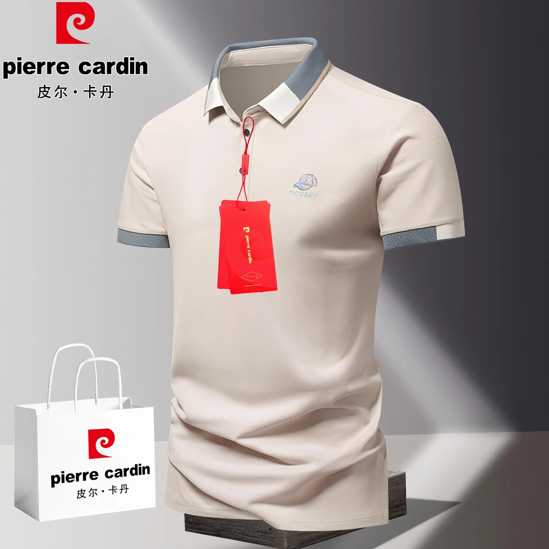 皮尔卡丹夏季新款刺绣翻领休闲polo衫短袖t恤男士商务休闲简约潮