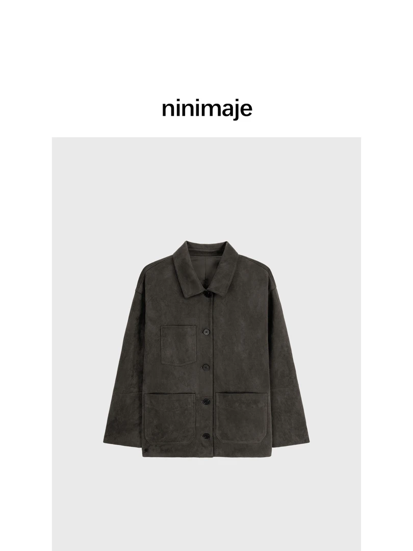 NanBeiBei 小众设计款复古高级感宽松翻领麂皮绒外套 5913