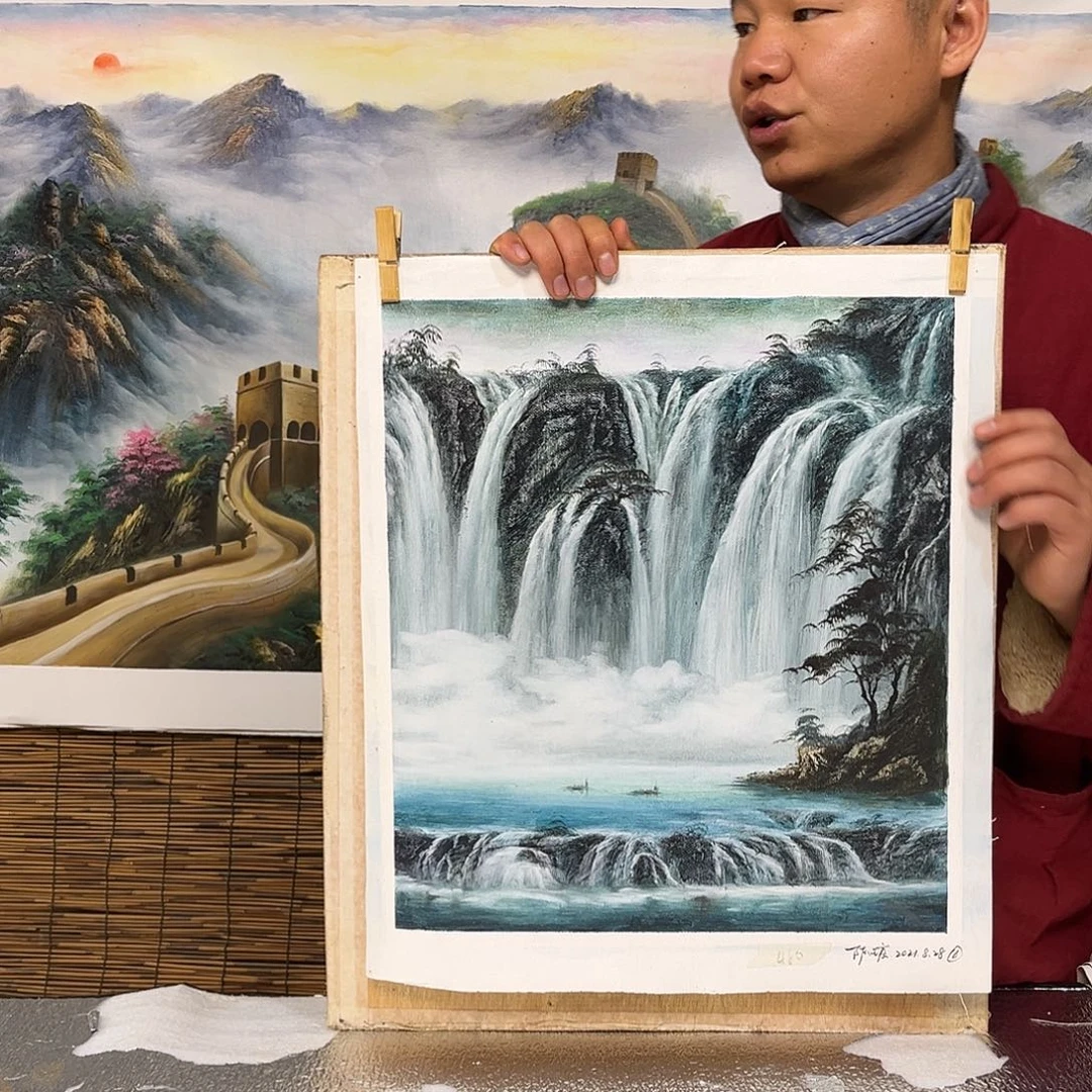 油画行路人小院绘画作品竞拍