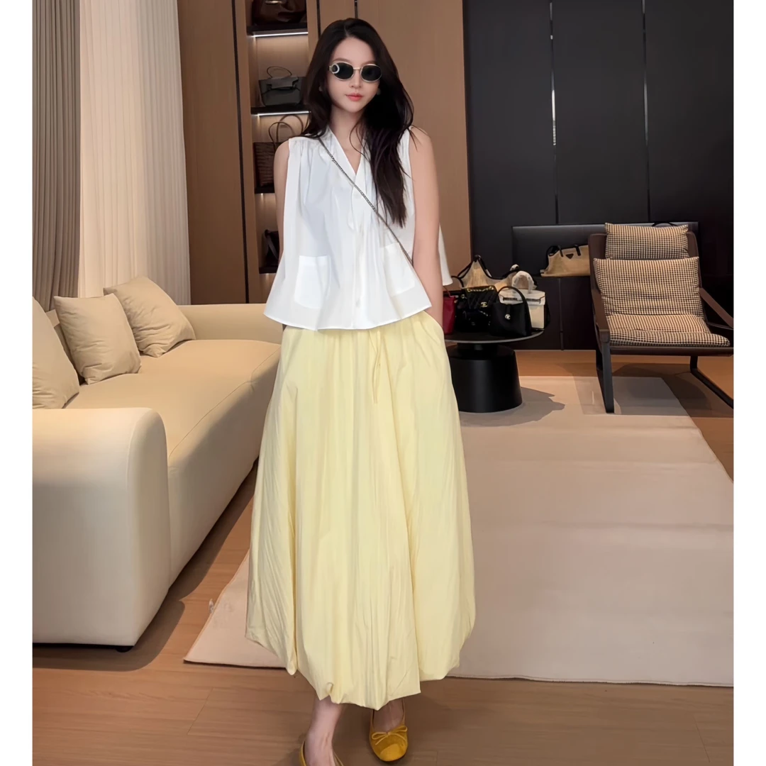 【BLB•板老板】（运费补贴）大摆中长款百搭系带显瘦高腰花苞裙