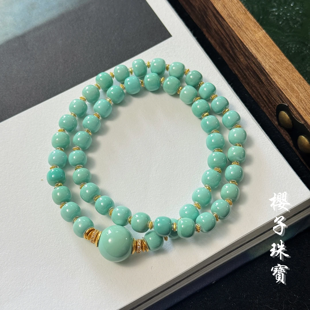 樱子 | 春澜 18K金原矿绿松老型大顶珠时尚百搭锁骨项链*YZLX2667