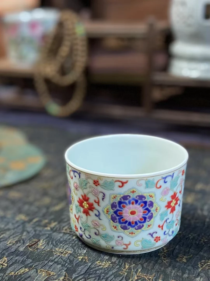 浮生闲珐琅彩融天杯200cc景德镇全手工陶瓷水杯家用茶杯彩绘
