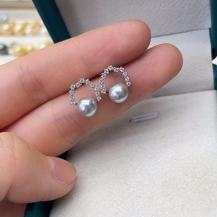 银S925镶嵌海水珍珠耳饰