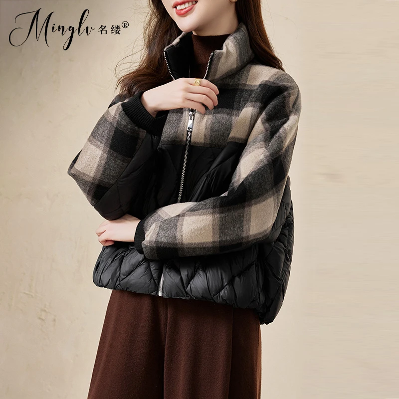 高端时尚拼接轻薄羽绒服女短款2025年冬季新品小个子高级感外套