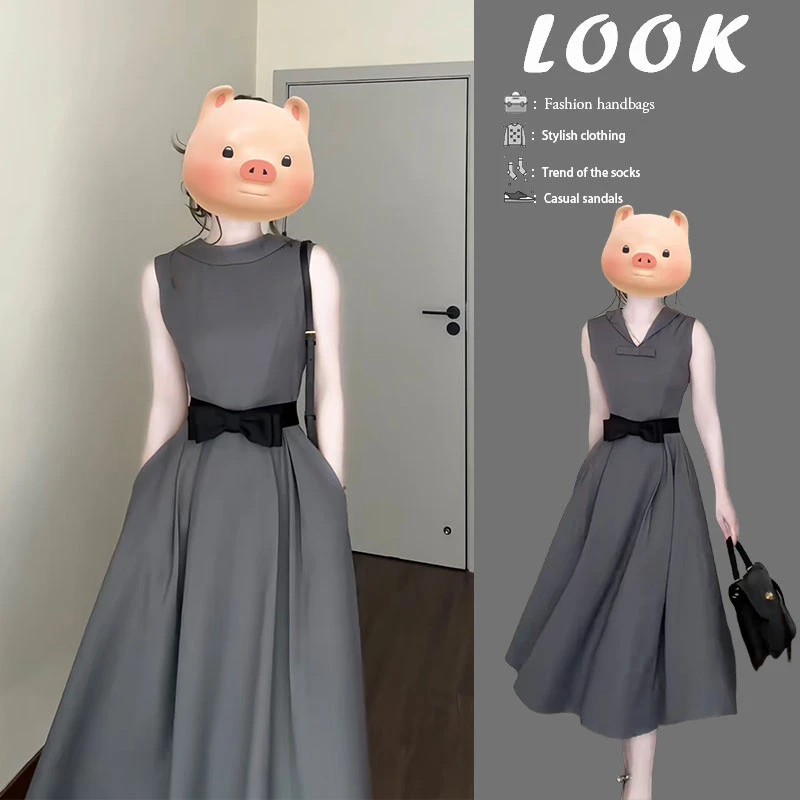 时尚穿搭2025夏季新款法式气质高级感显瘦简约纯色a字无袖连衣裙