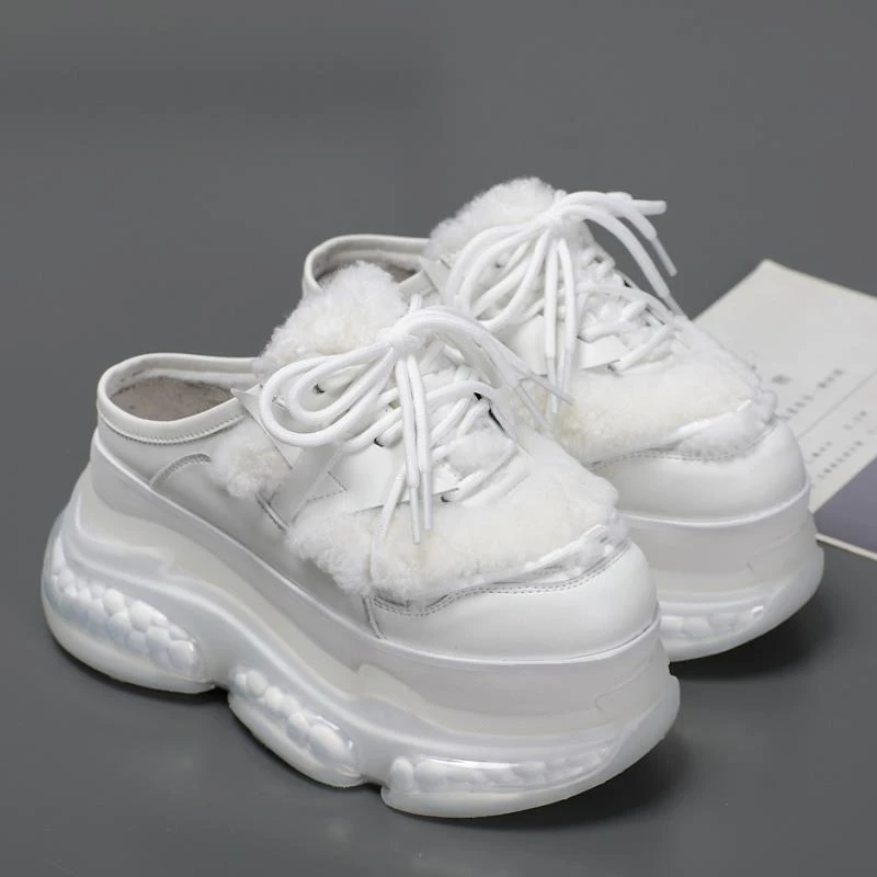 欧式拖鞋，羊毛带趾拖鞋，女式外衣，厚底，增高高度9厘米羔羊羊