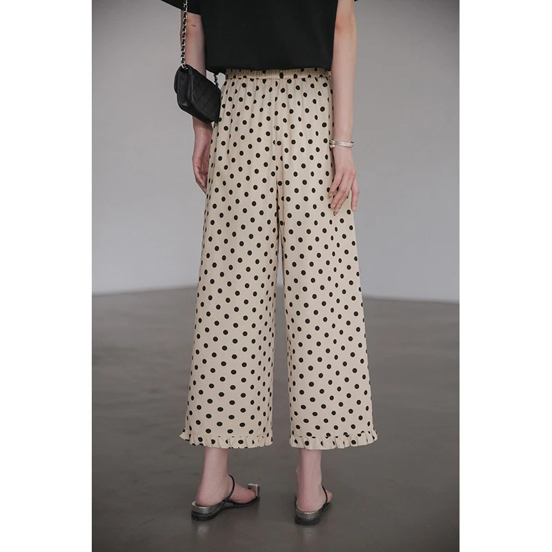 小谷粒童话波点裤松紧腰木耳边双版型高腰休闲百搭夏季
