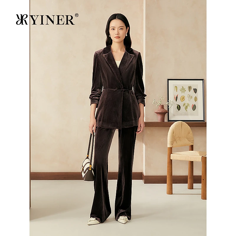 【新中式】YINER音儿2025春季新款优雅丝绒系带翻驳领西装外套