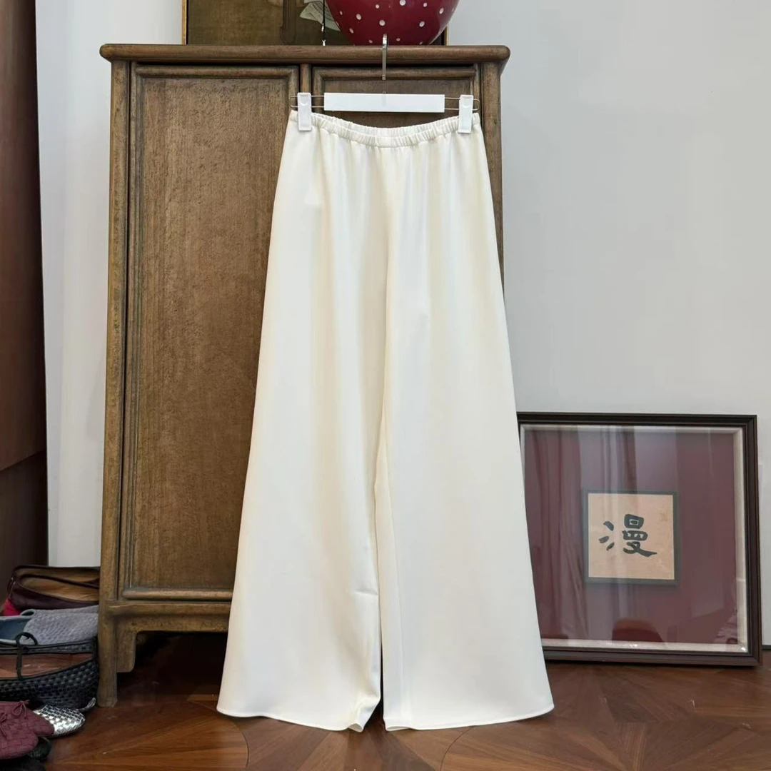 MYL 2025夏季新品醋酸白色阔腿裤时尚休闲纯色直筒宽松通勤长裤