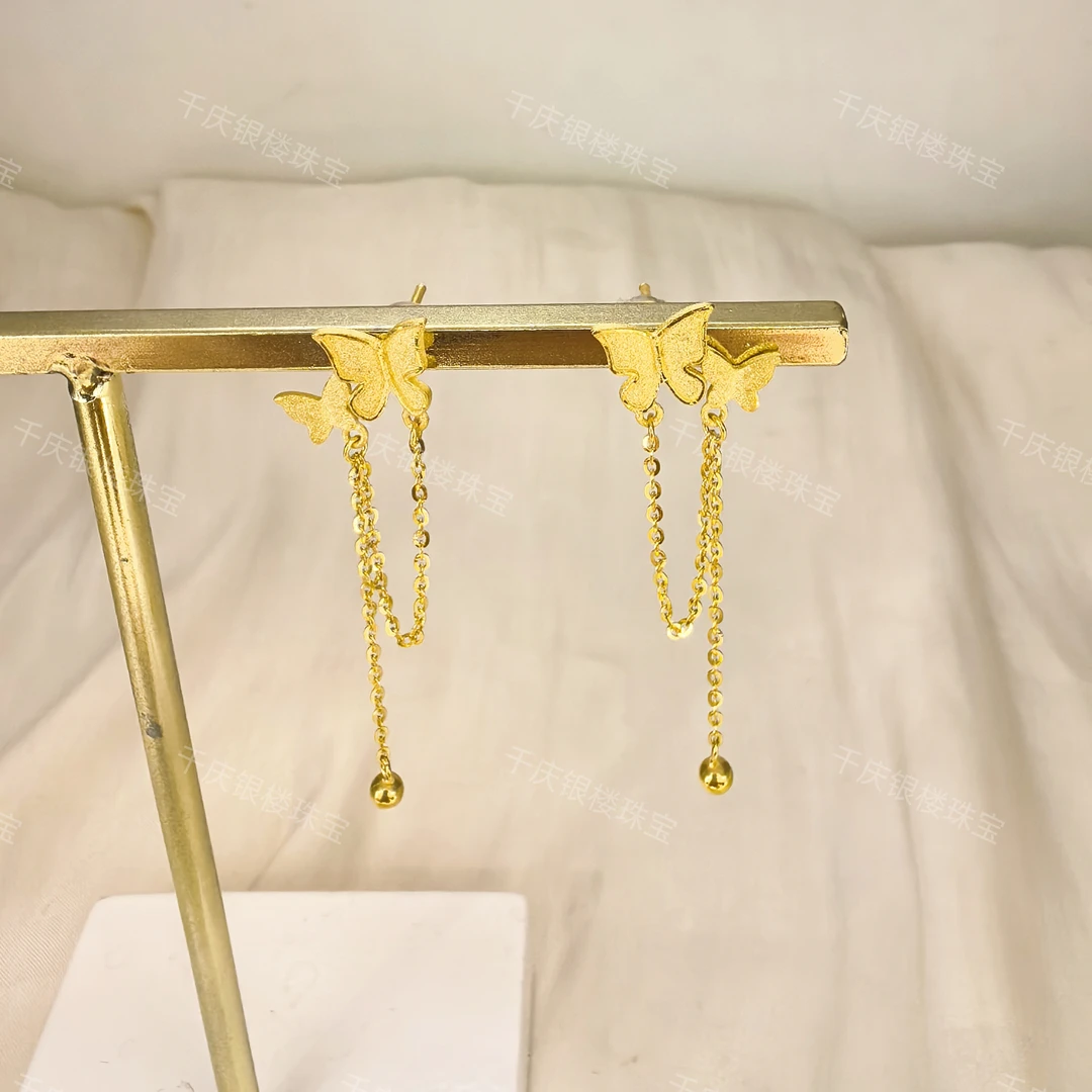 足金时尚个性爆款5G工艺蝴蝶耳钉 3.20g