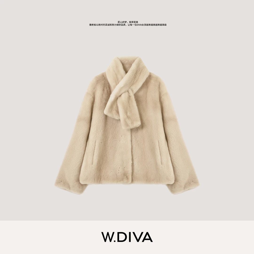 W.Diva【暖曦】丹麦进口紫金级2xp圆领收束水貂皮草外套女54C113090