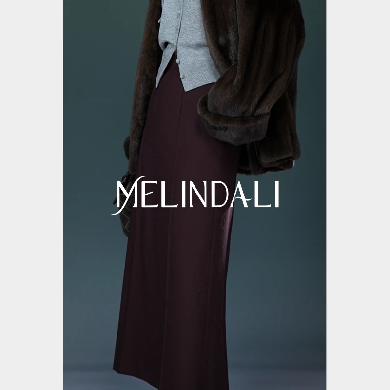 Melinda Li【浪漫精英】私服法式通勤风绵羊毛精纺双塔克线直筒半