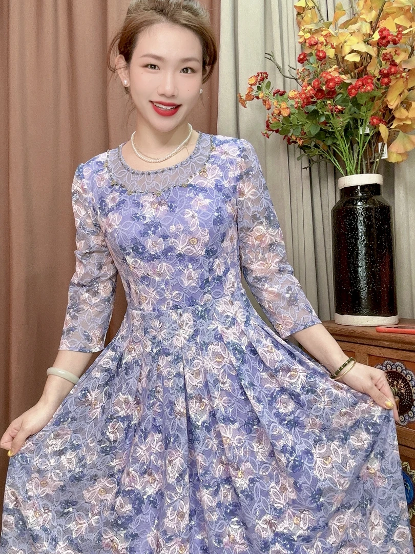 S 1385#新春烂漫减龄气质妈妈装连衣裙 老板娘自留款