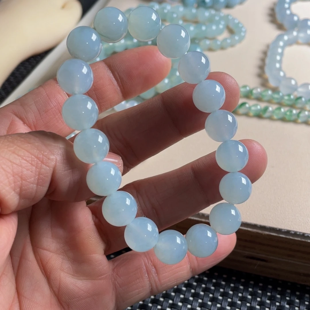 翡翠手链未镶嵌妞*天然缅甸翡翠A货，11mm