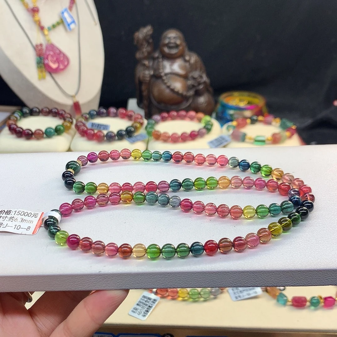 碧玺未镶嵌手串6.3/老矿色标。