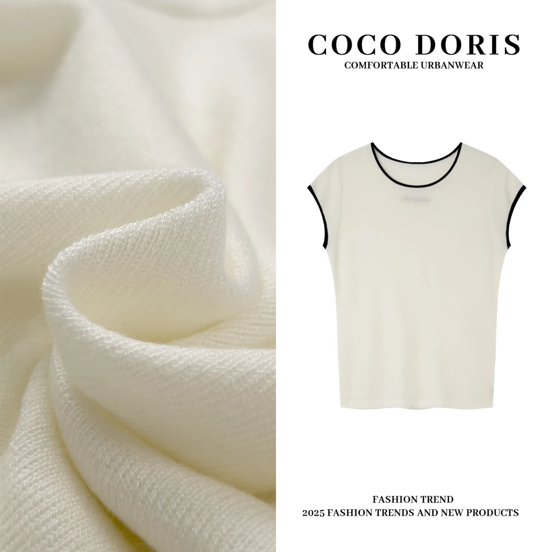 COCO DORIS 春夏新款圆领撞色针织短袖休闲通勤百搭上衣531