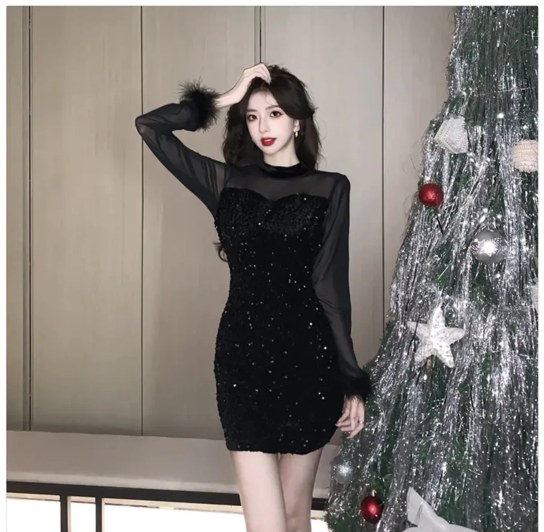 气质高级感连衣裙2025新款赫本风小黑裙遮肉显瘦包臀短裙子D0052