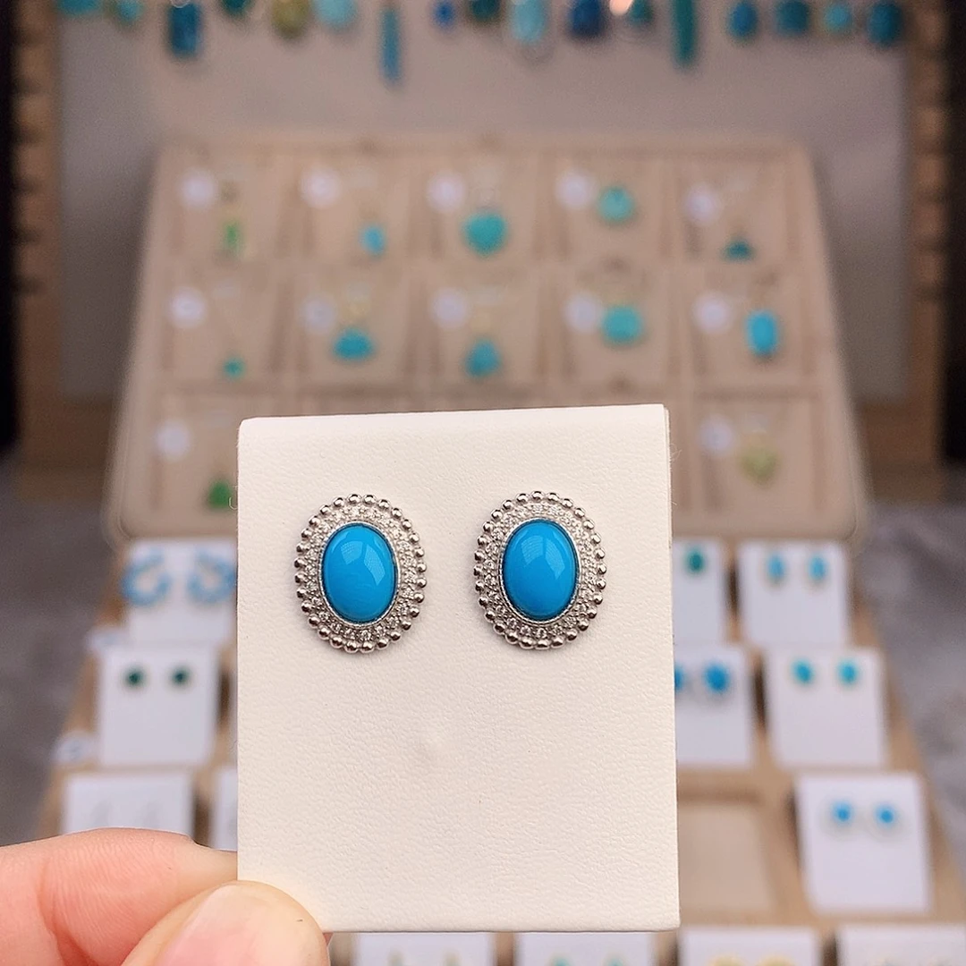 银S925镶嵌绿松石耳饰