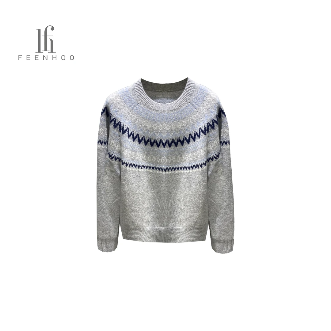 粉和费尔岛提花针织衫长袖轻奢针织衫57ZT9708