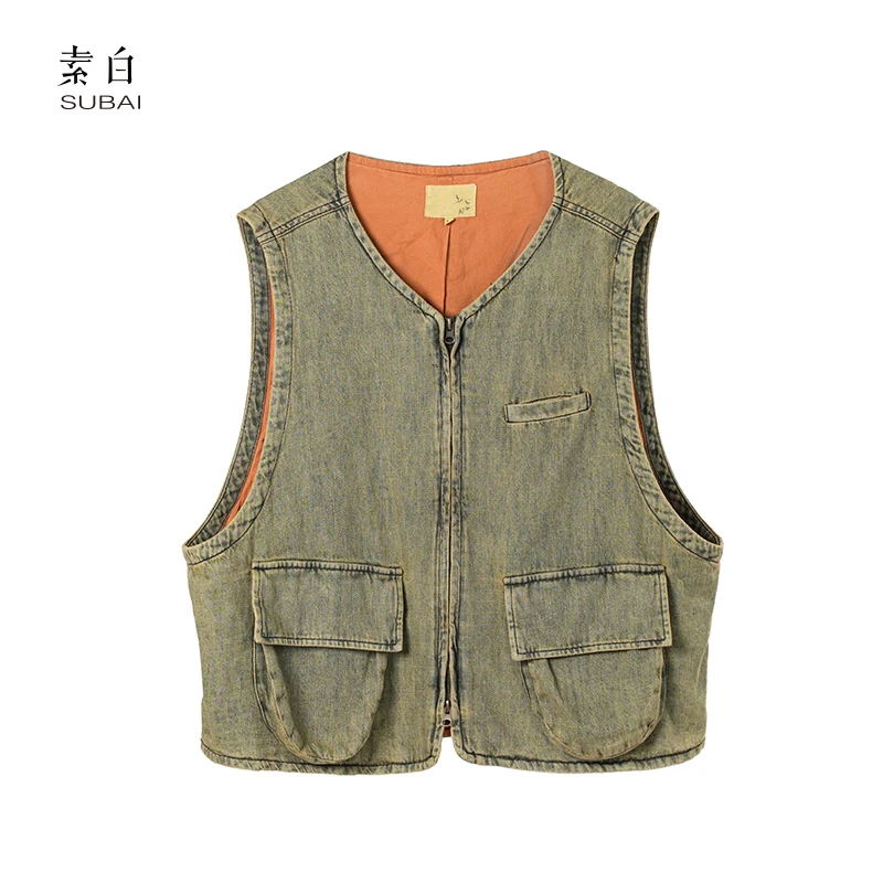 素白做旧复古【时光甲】J01746时尚潮流百搭款式显瘦实用牛仔马甲