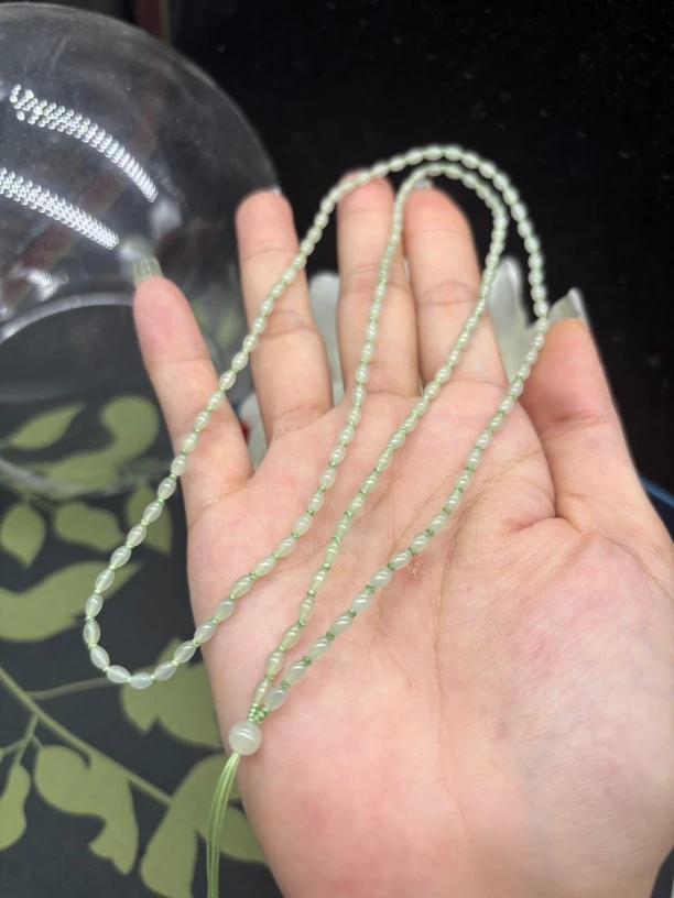 高端天然和田玉起冰起胶感冰晴水米珠3mm玉石挂件绳毛衣链百搭款