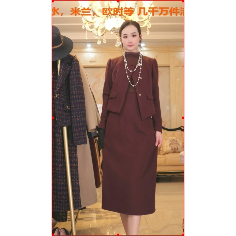 （现货）H1085   2024秋季新款高级感通勤气质假两件套连衣裙