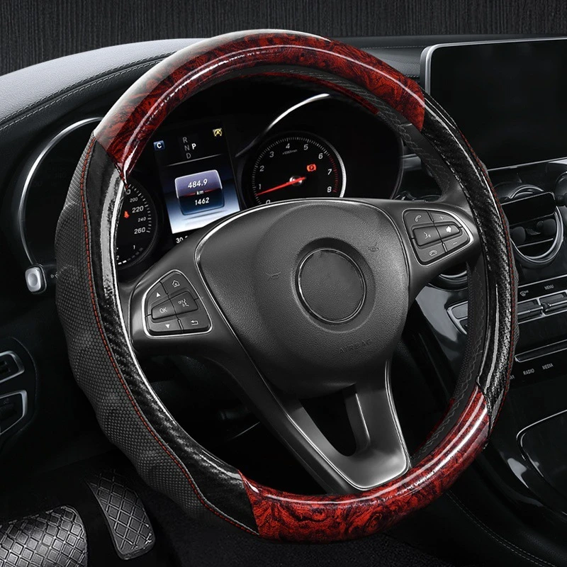汽车方向盘套水晶桃木纹蜂窝四季通用车保护套 双拼防滑车载把套