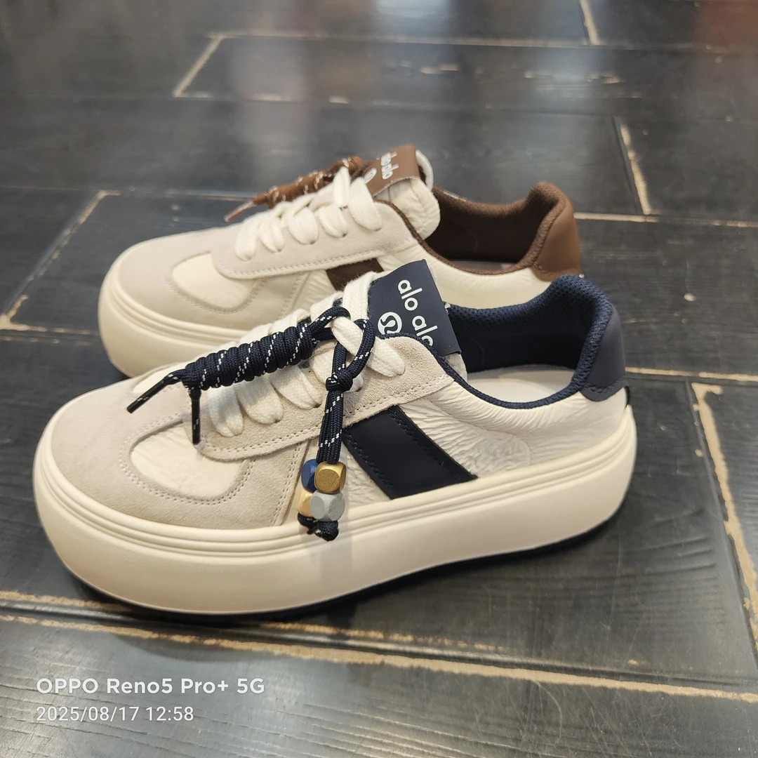 百富街7号艾莫尔2025新款复古流苏百搭小白鞋轻便真皮松糕板鞋