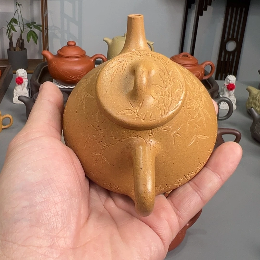 蓝***调茶壶紫砂黄金段子冶刻绘