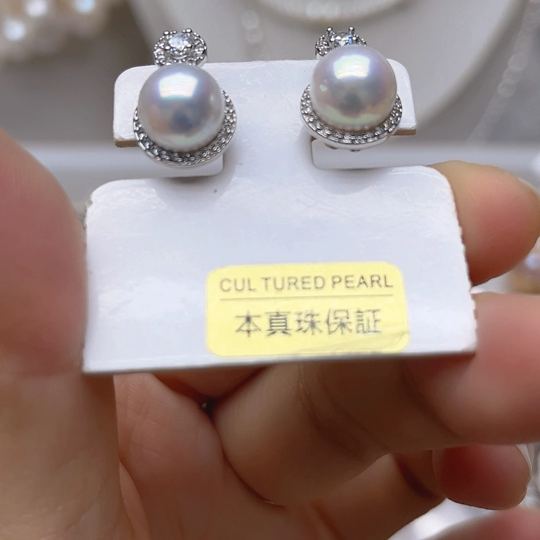 银S925镶嵌淡水珍珠吊坠耳钉的