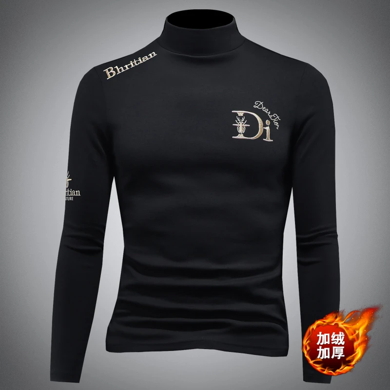 贾鲁萨加高端时尚秋冬款半高领薄绒卫衣男士潮牌帅气字母刺绣休闲