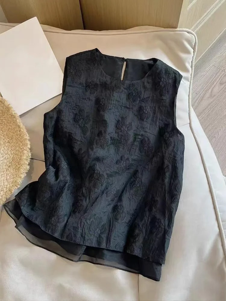 刺绣花朵无袖提花马甲女韩版上衣气质设计感外穿背心