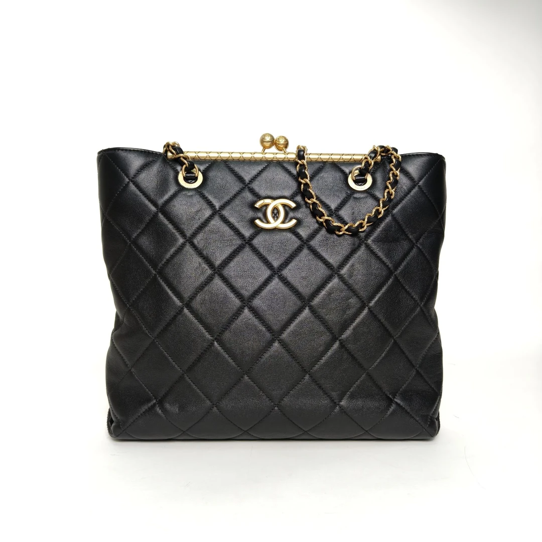 95新 Chanel/香奈儿 【念念】23K 青蛙扣 手提单肩包 托特包 黑色