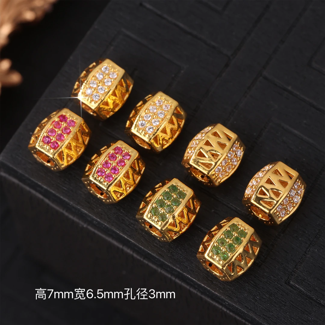 【来福工厂】18k金豪镶爆闪花丝六棱桶珠DIY手串项链配珠配饰