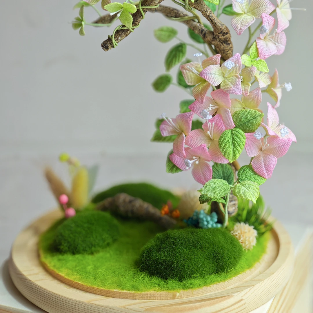 微钩针编织三角梅微景观造景轻奢玄幻客厅卧室娃用永生花摆件装饰