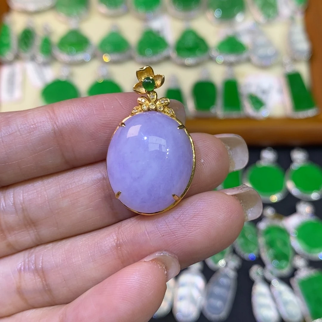 翡翠吊坠(不含链)18K金镶嵌吊坠