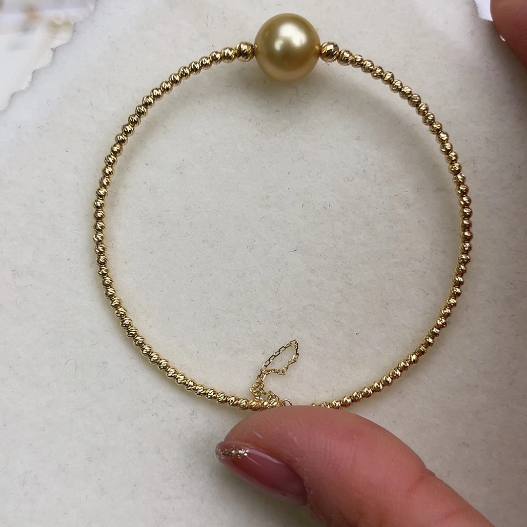 18K金镶嵌海水珍珠手镯9-10mm