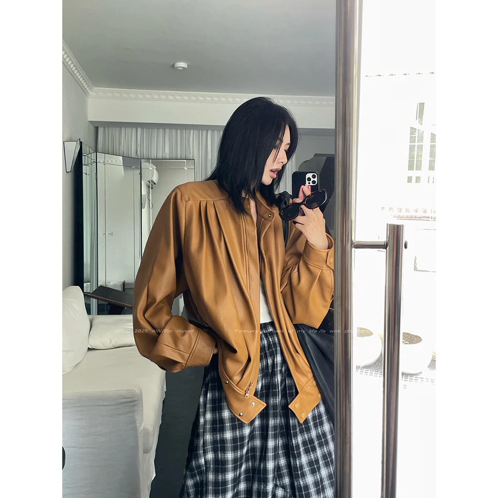 JCCC影子【回潮1998】驼色复古打褶夹克PU皮衣外套JE5GOW10