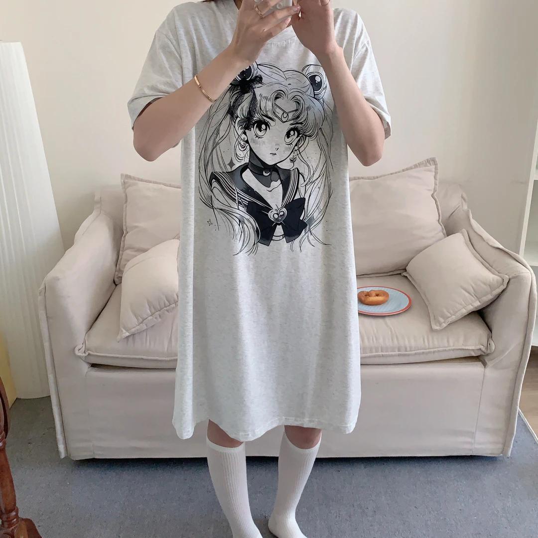 夏季新款甜美减龄卡通美少女战士印花可外穿家居服短袖睡裙