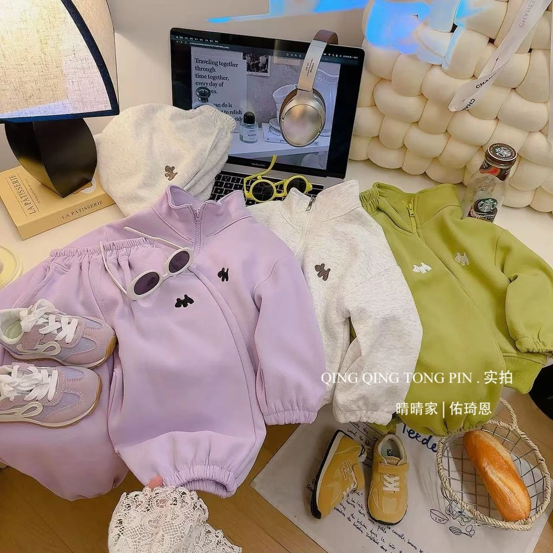 2025春季新款儿童刺绣洋气时尚爆款休闲卡通宽松韩版卫衣套装